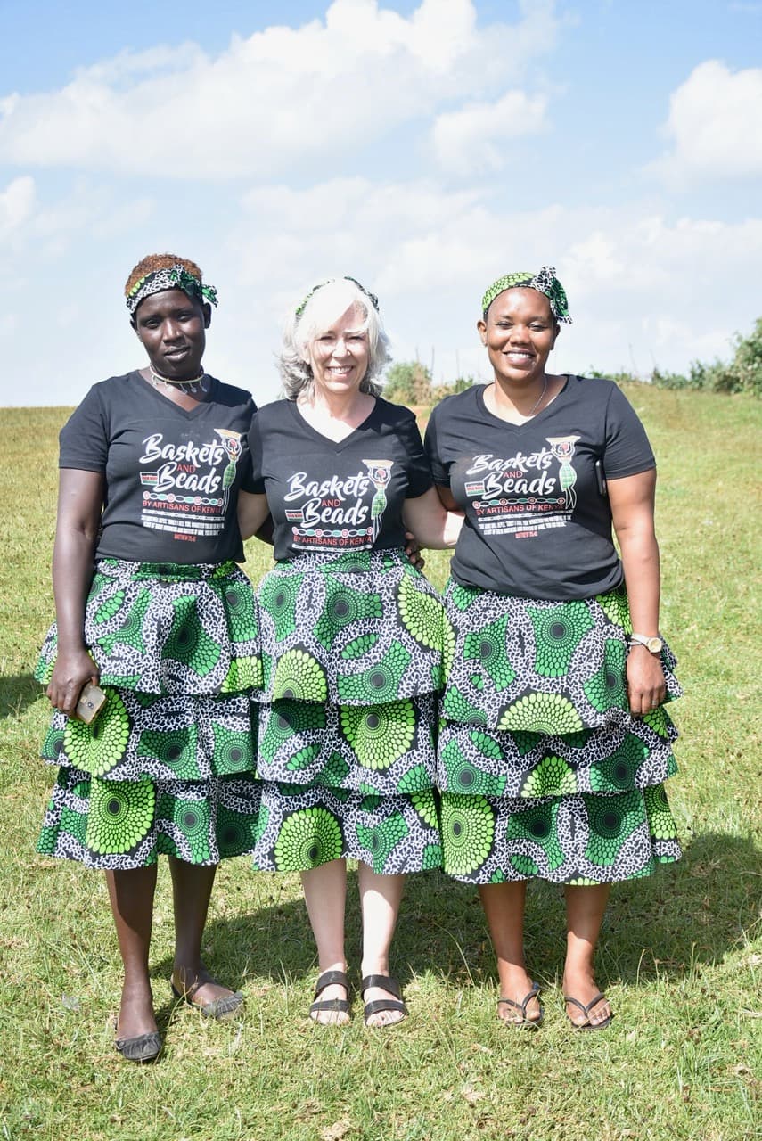 Eldonna, Leila and Dorcas together in matching Baskets and Beads shirts